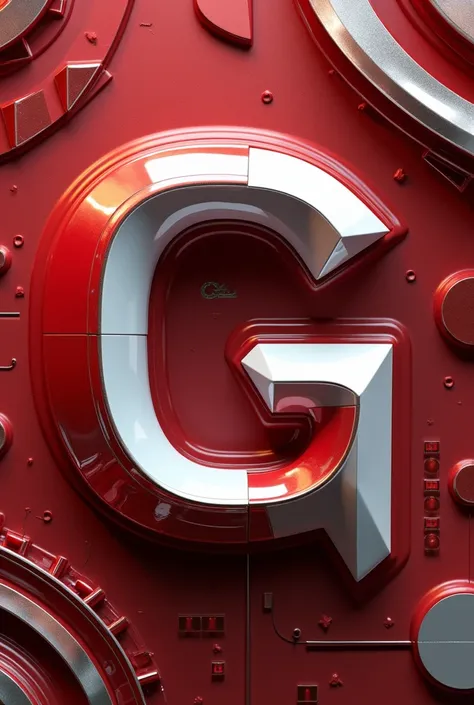 A stylish 3D letter G in Ferrari red and white gloss with a high-tech theme like Vourtex 