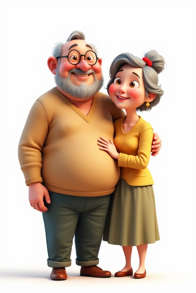 Pixar style dad and mom with white background and full body with high definition 