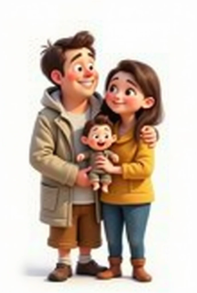 Pixar style dad and mom with white background and full body with high definition looking forward 