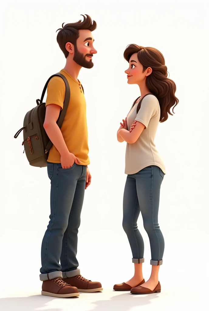 Pixar style dad and mom dressed in regular clothes with full body and on a white background with high definition 