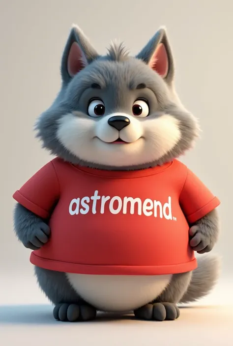 A very cute chubby wolf with a red t-shirt that says astromend  