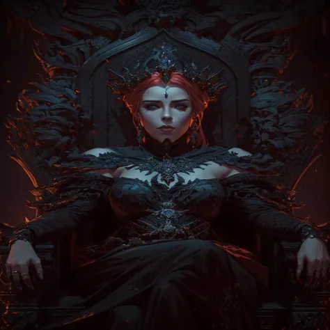 a woman sitting on a throne with a crown on her head, diablo 4 queen, beautiful elegant demon queen, queen of the underworld, best of artstation, diablo 4 lilith, elegant cinematic fantasy art, tomasz alen kopera and cgsociety, in style of dark fantasy art...