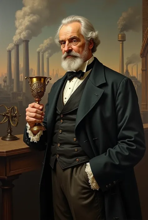 do Charles Babbage with the industrial revolution scenario and have him holding a goblet
