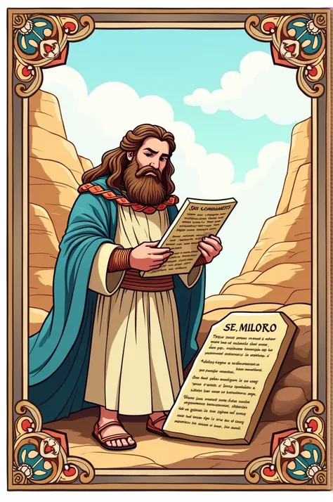 Moses writing the 10 commandments in Spanish and English, Coloring pages for s