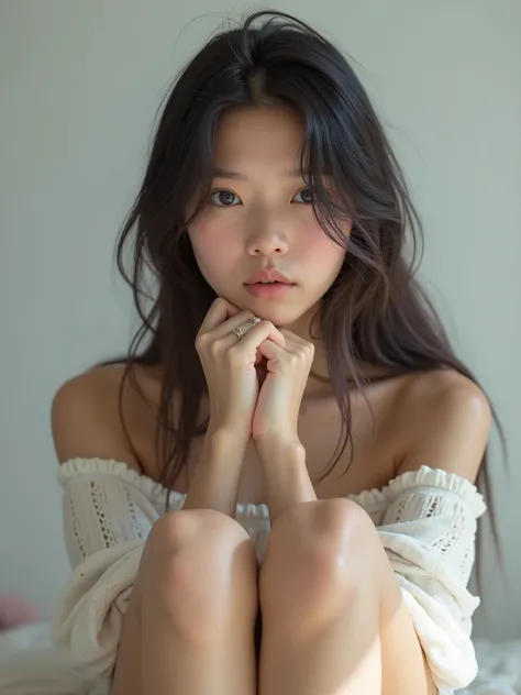 a portrait of a young asian with open legs