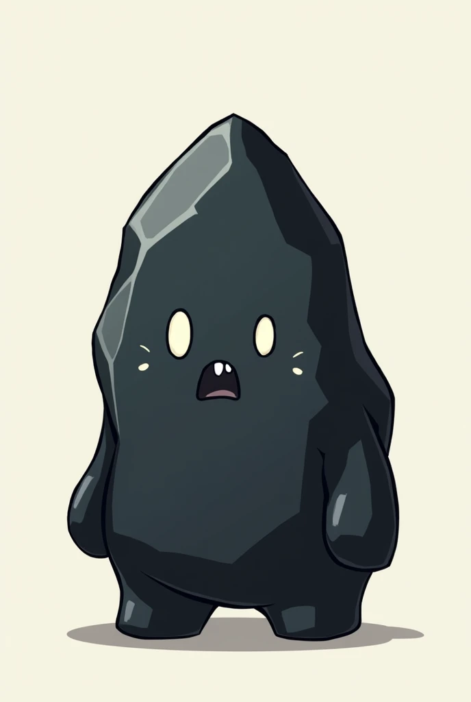 An obsidian rock with cartoon features make it rocky shaped make it look simple like a drawing