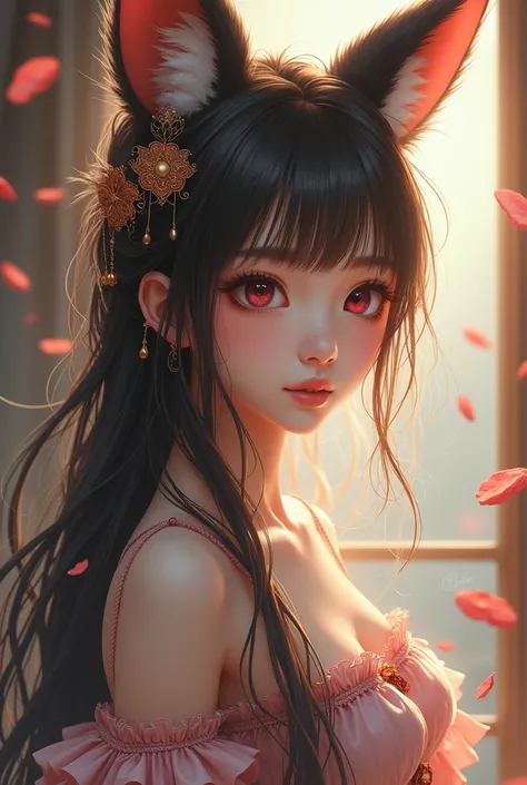 original, intricate detail, illustration, masterpiece, extremely detailed CG unity 8k wallpaper, highlight, sharpening, dynamic, bokeh, , a beautiful girl with animal_ears and hair_ornament