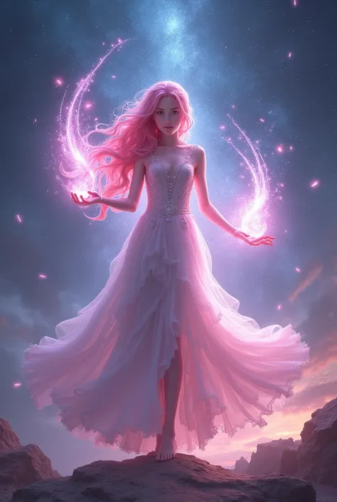 1girl, star mage, pink hair maria chiquinha, cosmic comets,