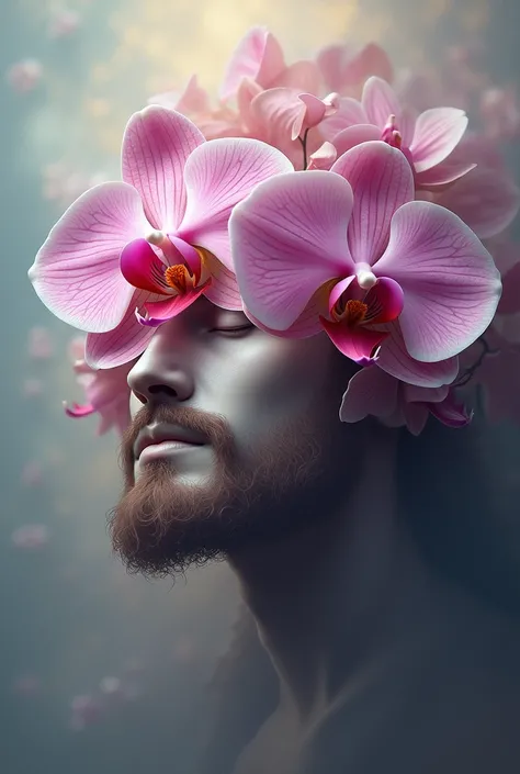 Create a surreal image of Jesus Christ&#39;s face that also looks like a beautiful orchid