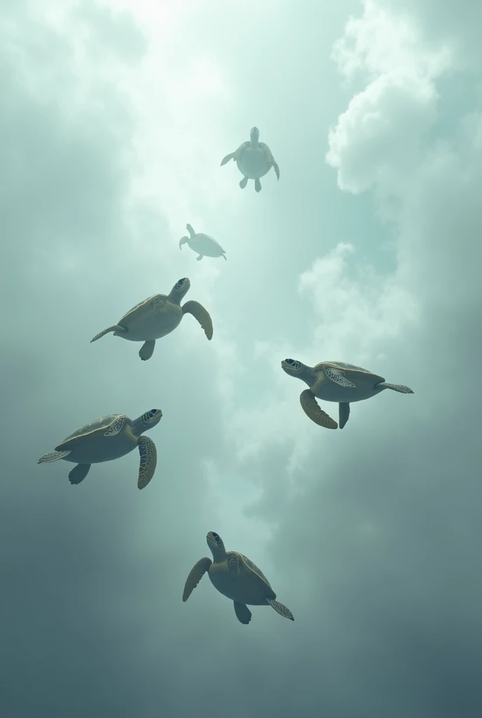 It creates a very cloudy sky and loggerheads floating among the clouds