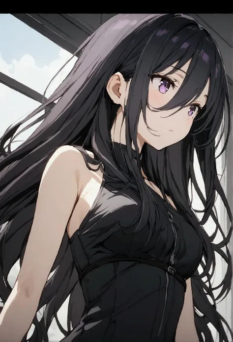 best quality　masterpiece　black hair 　long hair　shyness rosider　kimishima ayano medium breasts purple eyes