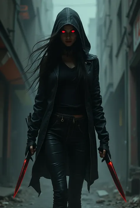 Assassin, Hidden Knife,Girl,Red Glowing Eyes