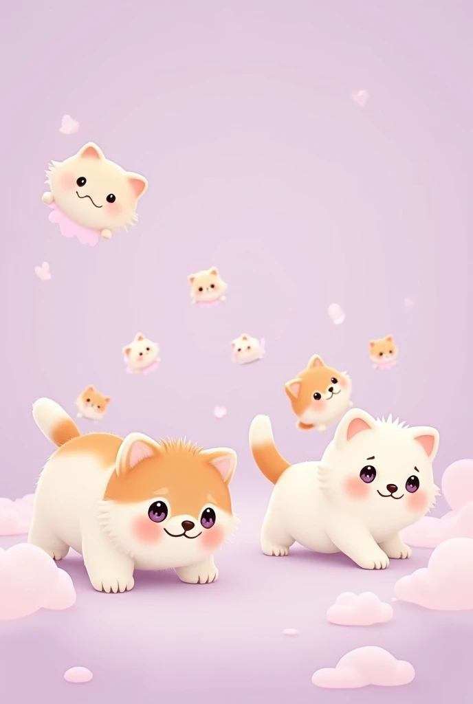 Pastel purple wallpaper with animated kitten designs 