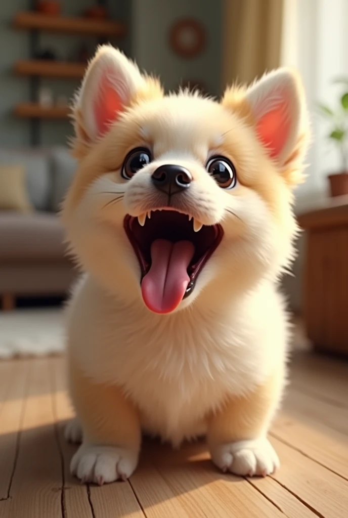 A dog opening his mouth very very wide waiting to eat super super mega cute 1000000000000000x