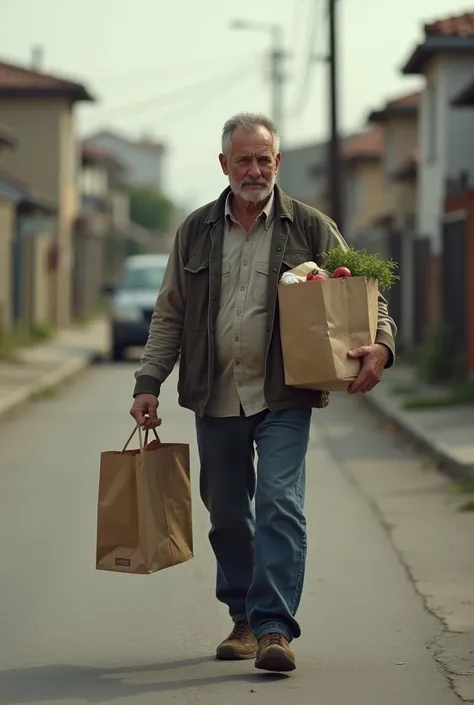 Man returning from work with food for his daughter 