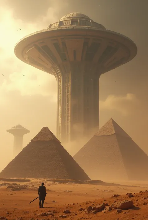 Image of Egyptian pyramids invaded by aliens