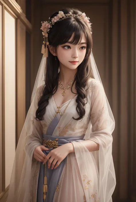 Superb Quality, Masterpiece, High Resolution, 1Girl, Blush, (Seductive Smile: 0.8), Star Eyes, Chinese Hanfu, Hair Accessories, Necklace, Jewelry, Beauty, on_body, Tyndall Effect, Realism, Shadow Room, Light Edge, Two-tone Lighting, (High Detail Skin: 1.2)...