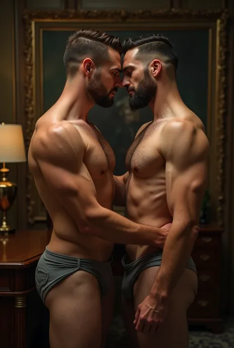 masterpiece, best quality, high resolution,  portrait, male focus, two men passionately undressing and touching each other in luxurious office  two men undressing their suits, two gay men touch, two attractive middle aged men touching each other in office,...