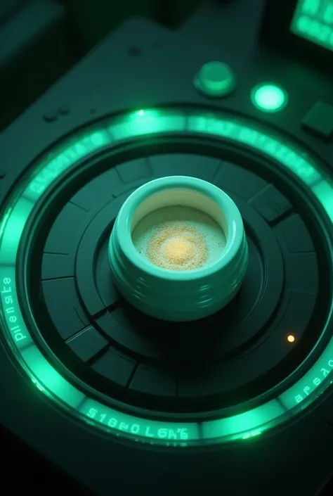 image of a sample inside a porcelain crucible entering a digital muffle with a green and black background