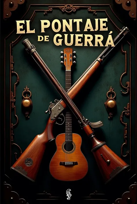 Create a book cover with a Steampunk style. Let him put as title The Score of War (As is, in Spanish and in large print, stylized and visible) and that below it has an old rifle crossed with a guitar. 