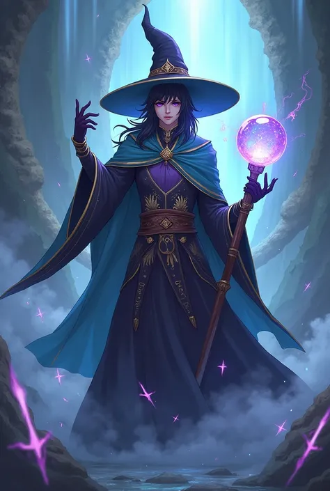 Wizard with appearance carrying a bubble scepter, similar to genshi impact character