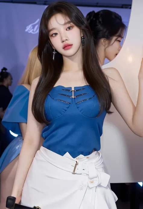 a woman in a blue top and white skirt posing for a picture, bae suzy, jia, sun yunjoo, jinyoung shin, jisoo from blackpink, leaked image, jisoo of blackpink, jossi of blackpink, blackpink jennie, tzuyu from twice, dilraba dilmurat, roseanne park of blackpi...