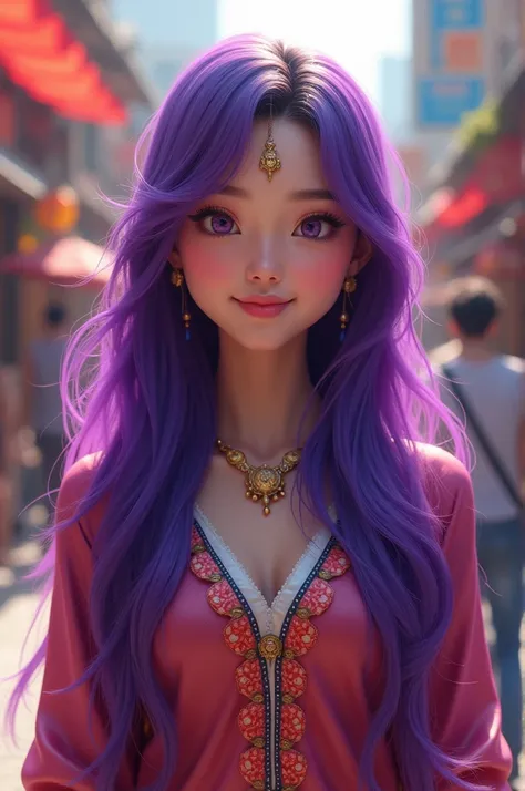 Make a Thai girl with purple hair color