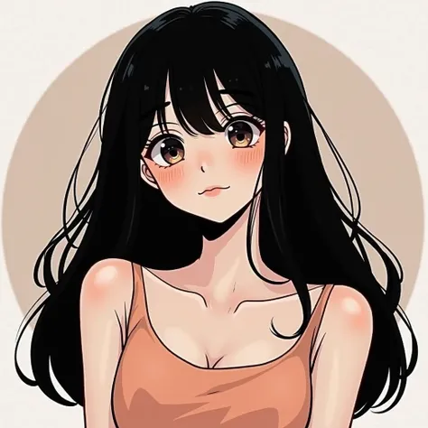 A cute cartoon girl looking at you, like she cares for you and wants best for you, supports you, lovely expression, innocent smile, simple background, cartoon, line illustration