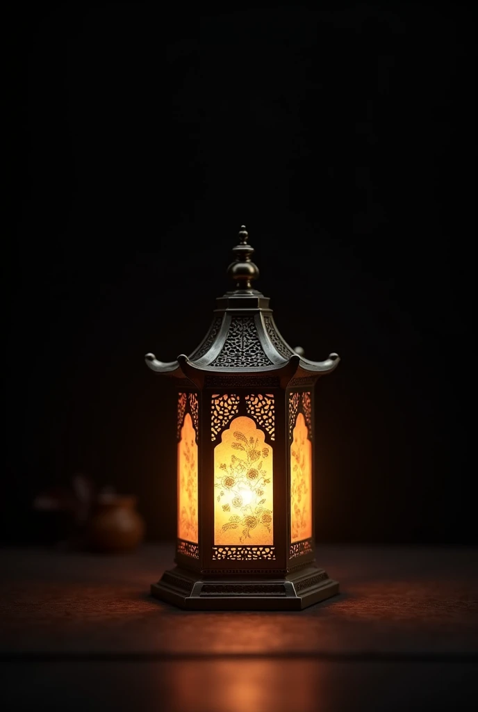 Design of a lit lantern with a black background