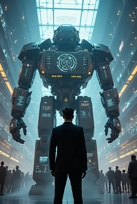 Elon Musk in a technology lab, proudly presenting a giant robot (the X) that should improve freedom of expression. however, the robot is out of control, firing information, fake news and spam everywhere.
	• Positive Review: The use of technology to enhance...