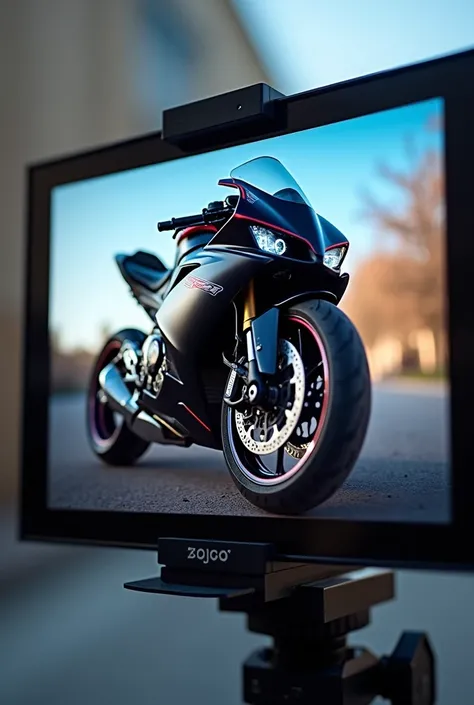 Image of a motorcycle seen on a camera screen