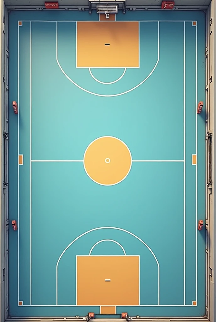 Handball court and its boundaries, as goalkeeper area, penalty line and such