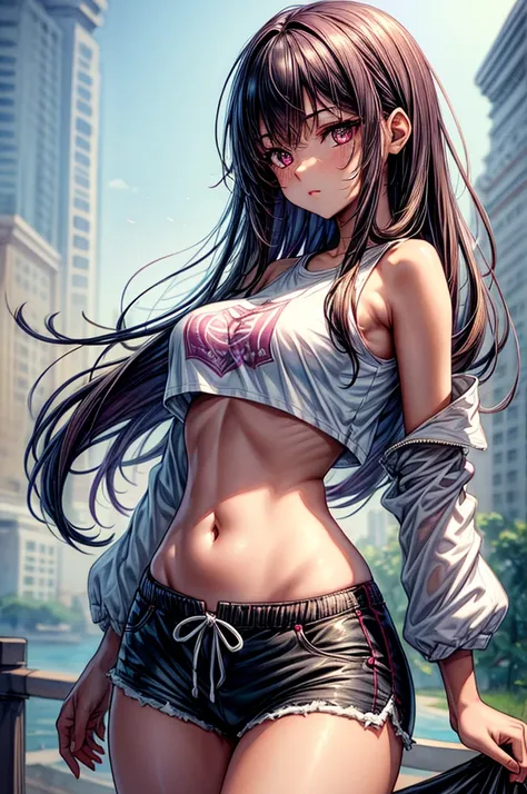 (sketch)), ((watercolor)), ((best quality)), ((masterpiece)), (detailed), 4k image, anime style, beautiful young girl, tanned wh...