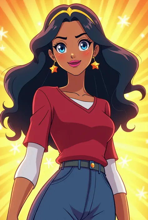 (Close up), ((Diana from DC Super Hero Girls 2019)), Diana is a beautiful and tan-skinned young Amazonian demigod with an athletic and fit hourglass figure, thick black eyebrows, sky-blue eyes and long, wavy, classic-length navy-blue hair with lighter stre...