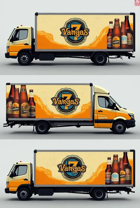 an image of the side of a box truck for display at a beer fair using the 7VARGAS brewery brand, with beer images