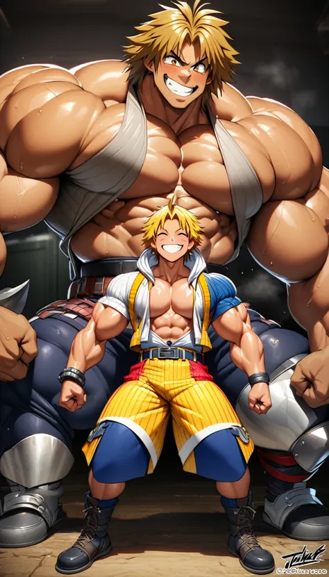 highest quality,huge muscles,full color,tidus,massive ,smile wickedly,open shirt,shake hard,devil&#39;s wings and tail,normal po...