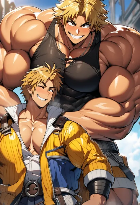 highest quality,huge muscles,full color,tidus,massive ,smile wickedly,open shirt,shake hard,devil&#39;s wings and tail,normal po...