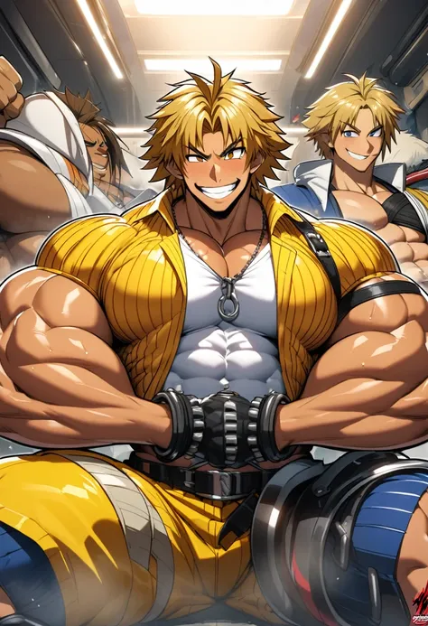 Highest quality,Huge muscles,Full Color,tidus,Massive ,smile wickedly,Open shirt,Shake hard,Devil&#39;s Wings and Tail,Huge erect penis,Rubber Suit,Magic circle tattoo,2boys,((Zoom out,Full body photo)),Stick your tongue out,The devil enters the body,(((An...