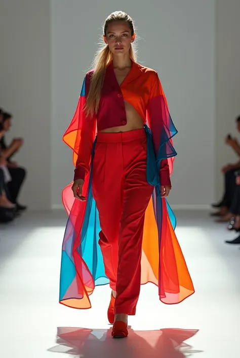 Create a fashion collection of 10 designs inspired by the art of Carlos Cruz Diez in which you can perceive its shapes and colors 