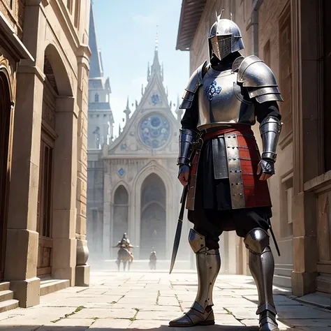 Masterpiece, full design, real life warrior, medieval age, basic background
{{Knight cruzader: (standing on guard)}}