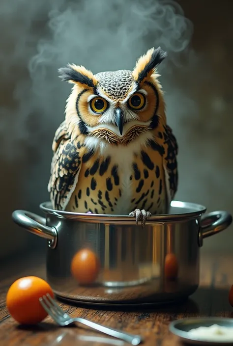 An owl inside a pressure cooker 