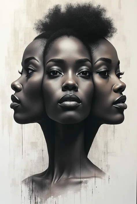 Create a portrait sketch with an image of three connected faces of African women 