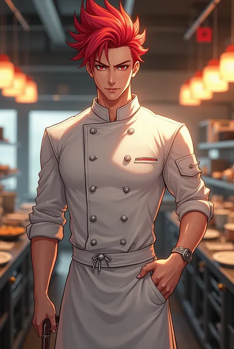 A character similar to Sanji from One Piece. A cool red-haired, anime-like chef with a cane.

