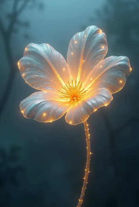 Luminous ethereal flower created like living metal and crystal