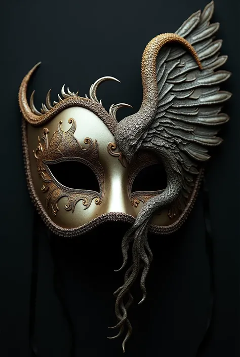 Masquerade Mask; Right side is wing-shaped; left side is plain with a snake image 