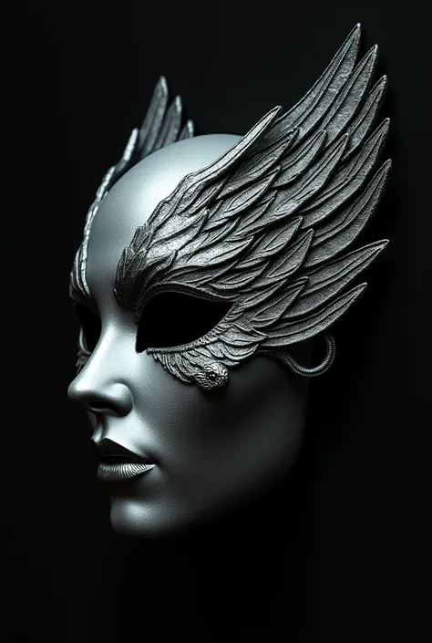 Masquerade Mask; Right side is wing-shaped; left side is plain with a snake image 