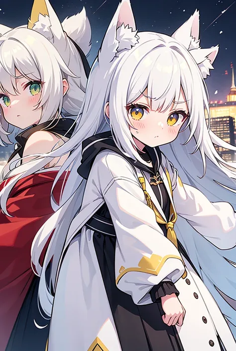 - She is fifteen years old - she is blushing and at the same time angry with a pouty face, identical to that of the animes - Skin: clara.

- For the: Long and white, with yellow tips.

- Ears: Of fox, with the same white hair color and yellow tips.

- Eyes...