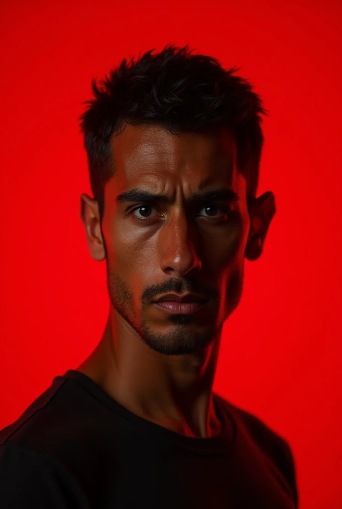 tall colombian man, thin,narizonn,Brown from the shoulders up with a red background