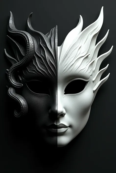 Masquerade Mask; Right side is wing-shaped; left side is black plain with a white snake image 