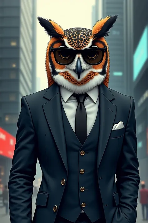 2D OWL WEARING FORMAL SUIT AND SUNGLASSES LIKE A SECRET AGENT